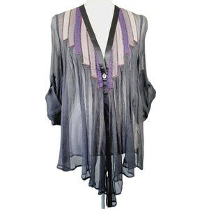 Elizabeth and James Silk Tokyo Top Blouse Chiffon Gray Purple Sheer Flowy Sm NWT